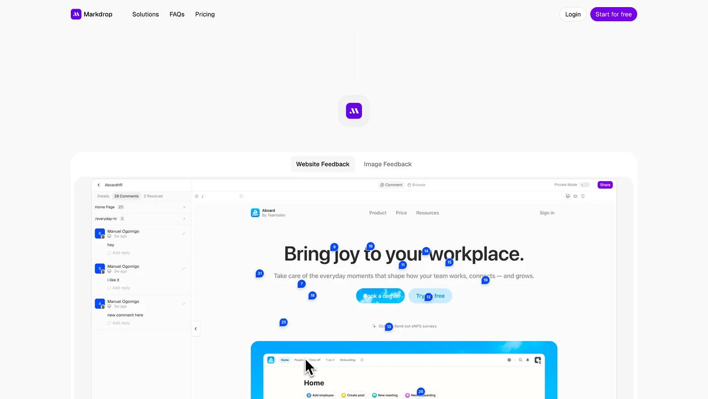 Feedback pins dropped straight onto a live page